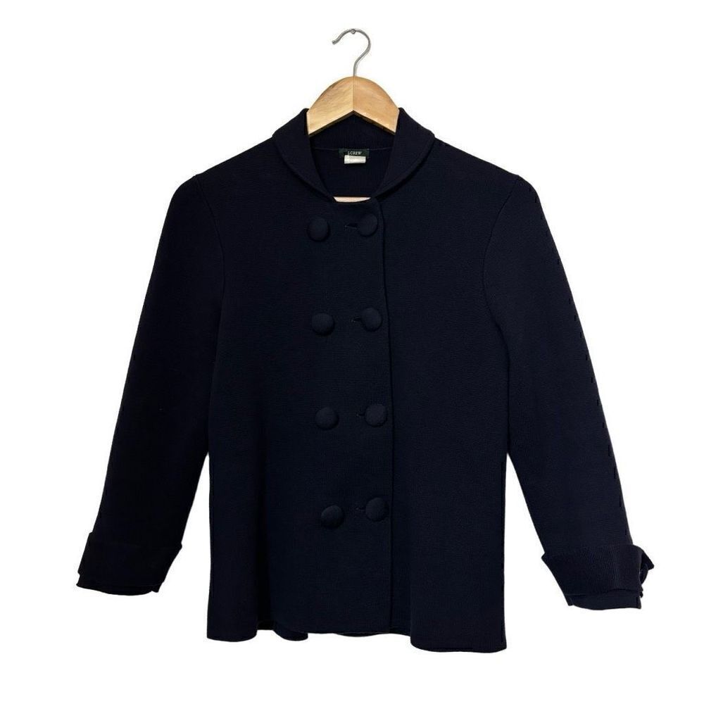 J. Crew Double Breasted Buttons Navy Blue Military Cotton Sweater Size Med